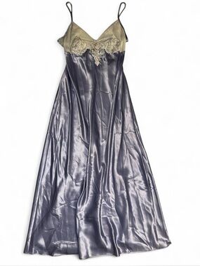 NWT Vintage Gilligan&O'Malley Shiny Satin Long Lace Illusion Sequin Nightgown M